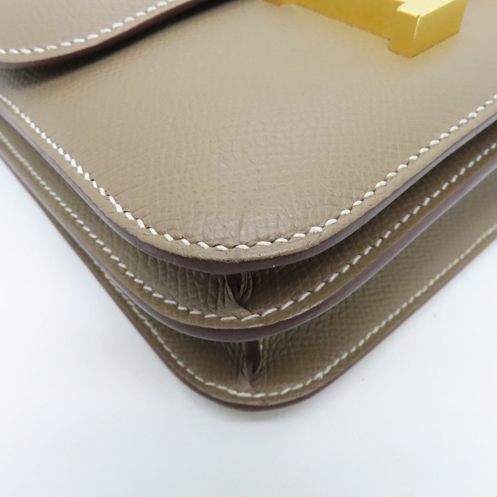 HERMES 【激減優惠】Veau Epsom皮革Constance Mini金扣肩背袋大象灰
