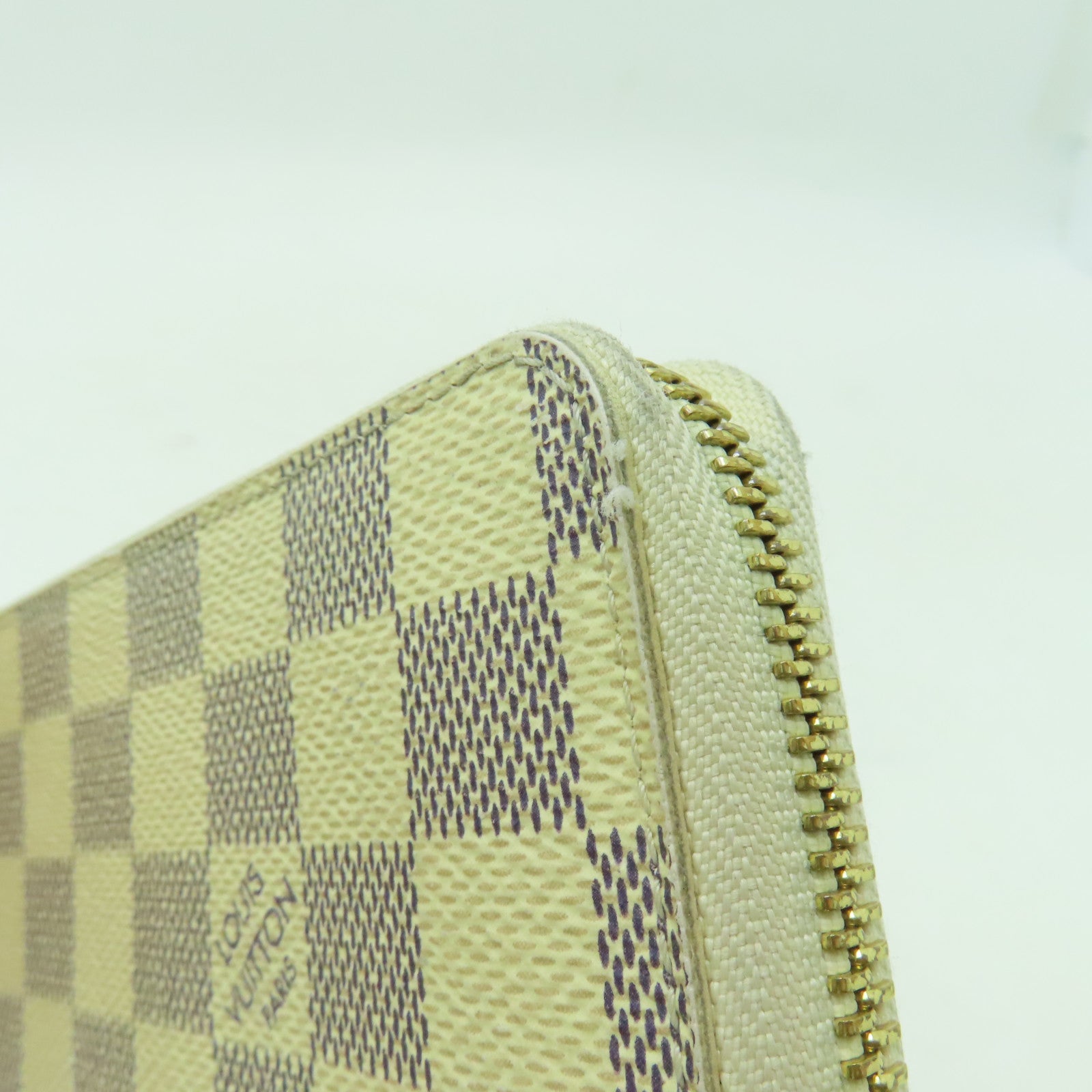 LOUIS VUITTON Damier Azur Clemence Wallet金扣長錢包白色