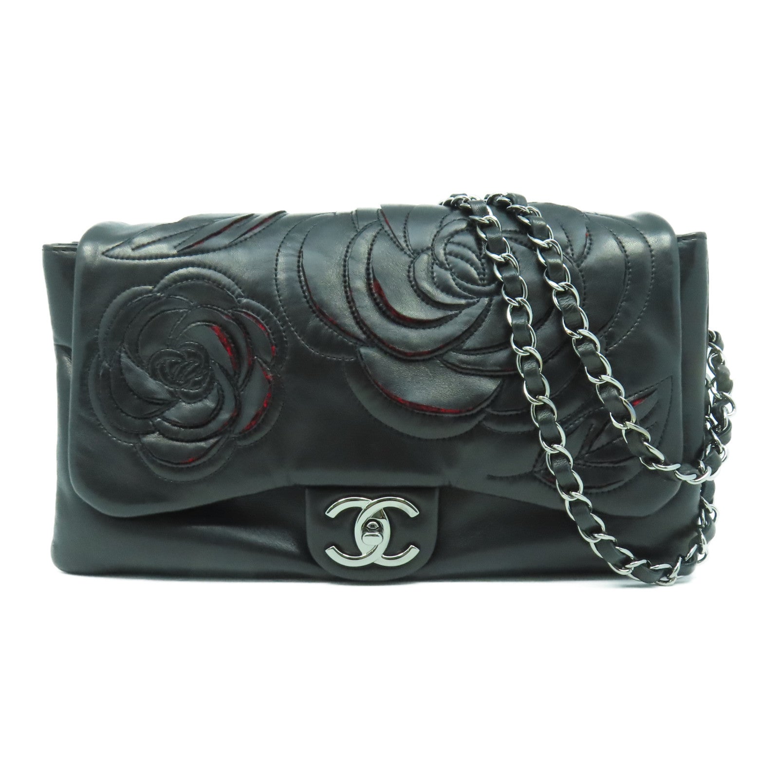 CHANEL 【激減優惠】牛皮皮革Chain Shoulder Bag銀扣鏈帶肩背袋黑色