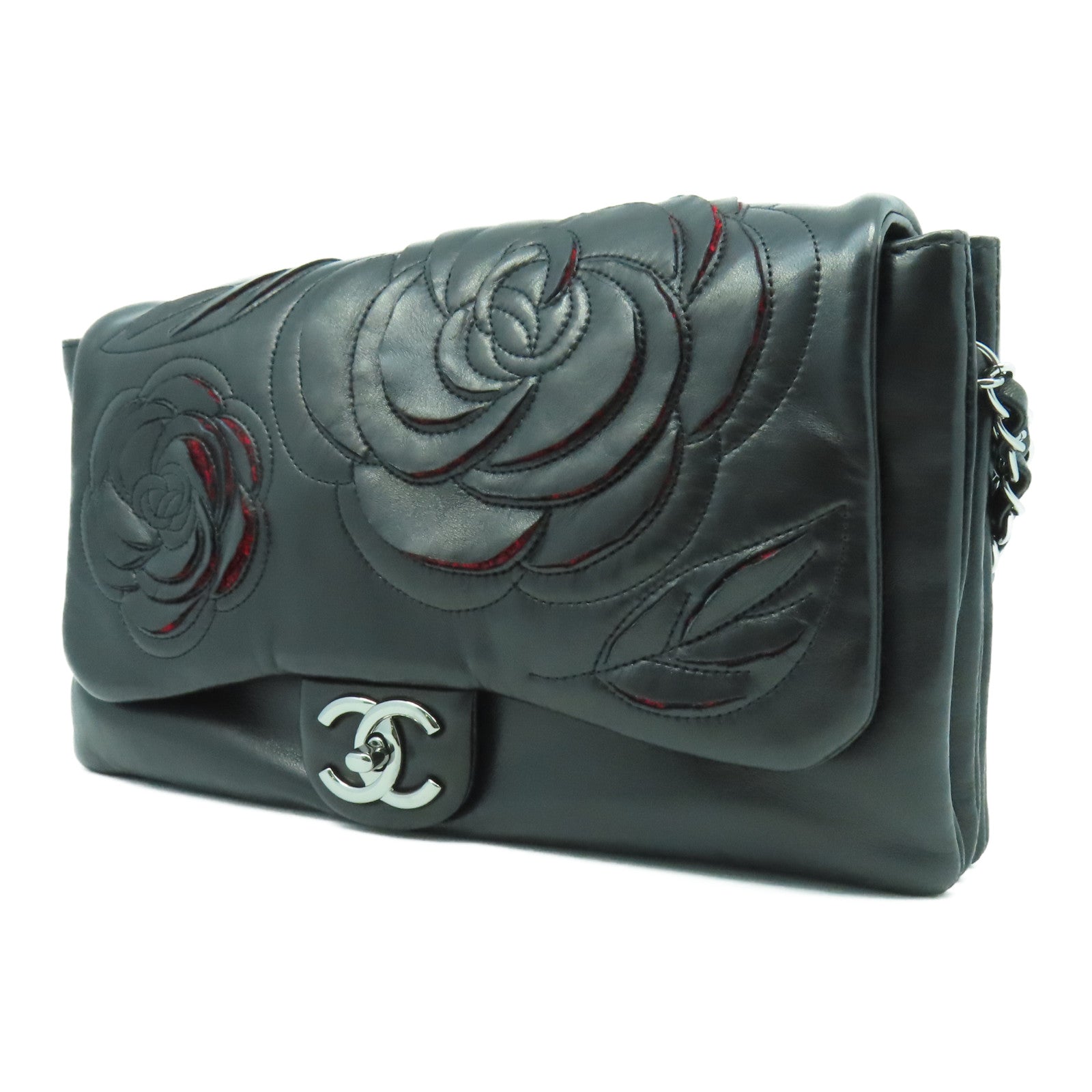 CHANEL 【激減優惠】牛皮皮革Chain Shoulder Bag銀扣鏈帶肩背袋黑色