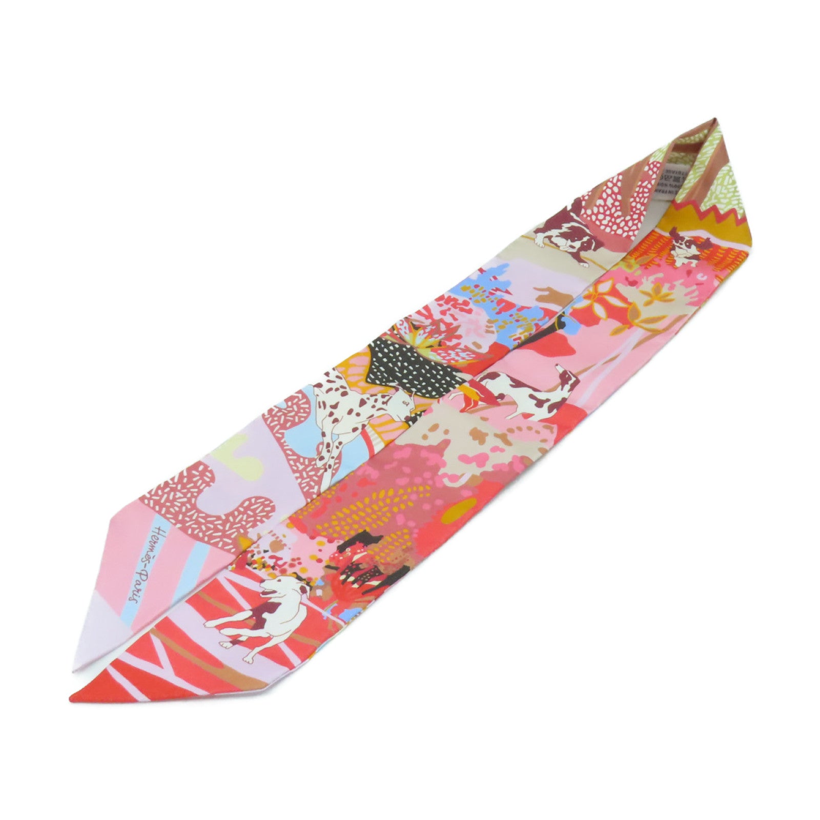 HERMES 絲質Twilly絲巾粉紅色彩色