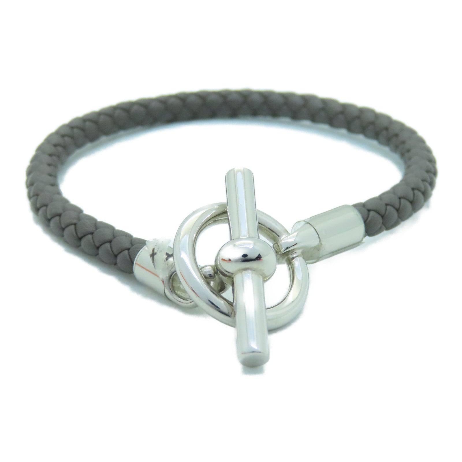 HERMES Swift皮革Glenan Bracelet銀扣手鏈錫灰色#17.5cm