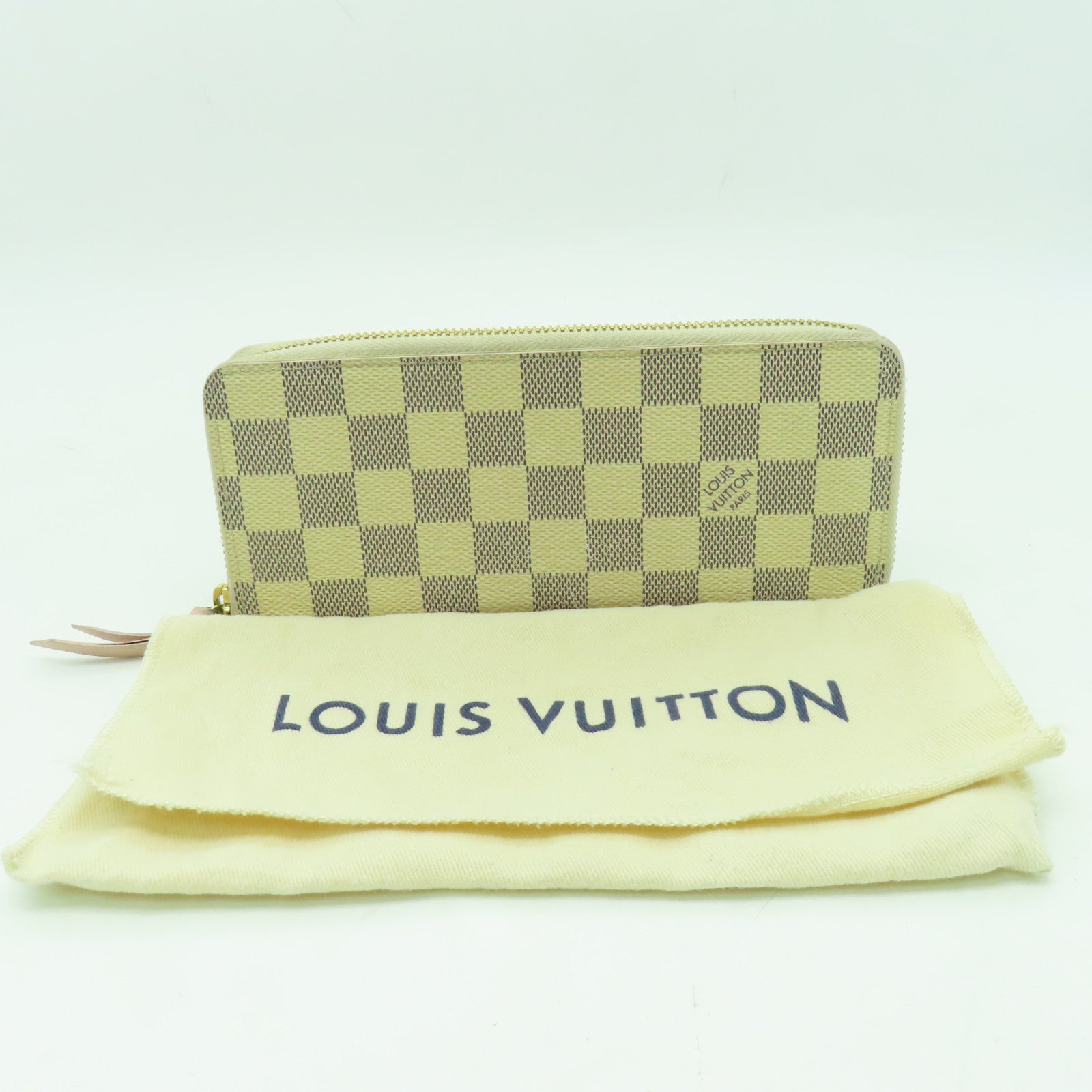 LOUIS VUITTON Damier Azur Clemence Wallet金扣長錢包白色