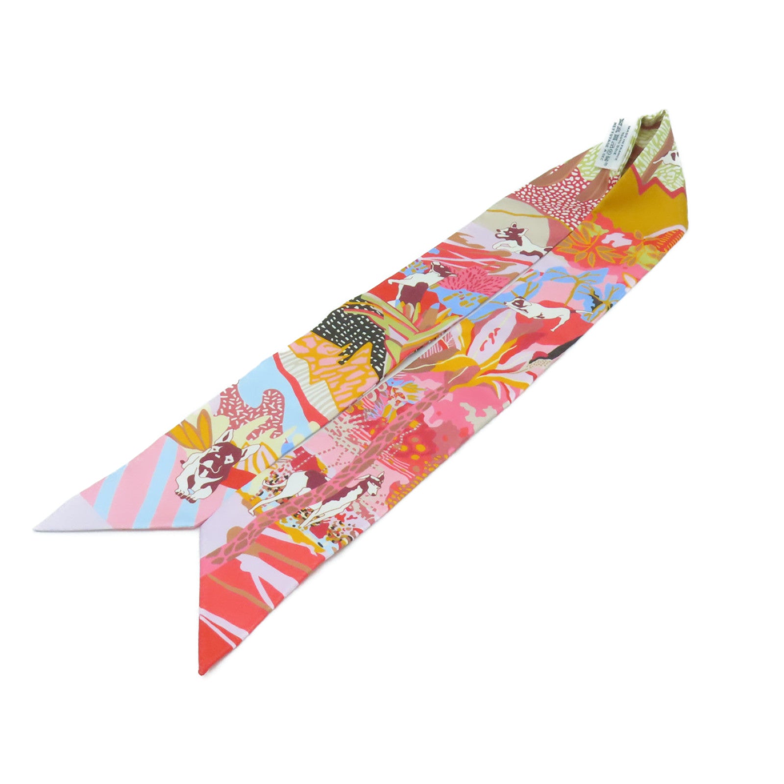 HERMES 絲質Twilly絲巾粉紅色彩色