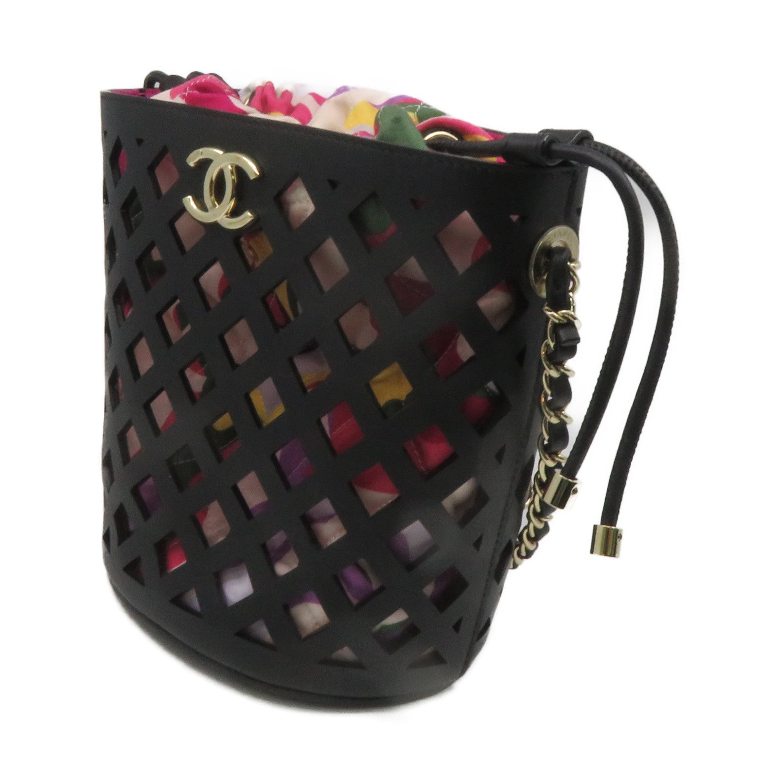 CHANEL 菱格牛皮皮革Chain Shoulder Bag鏈帶肩背袋黑色