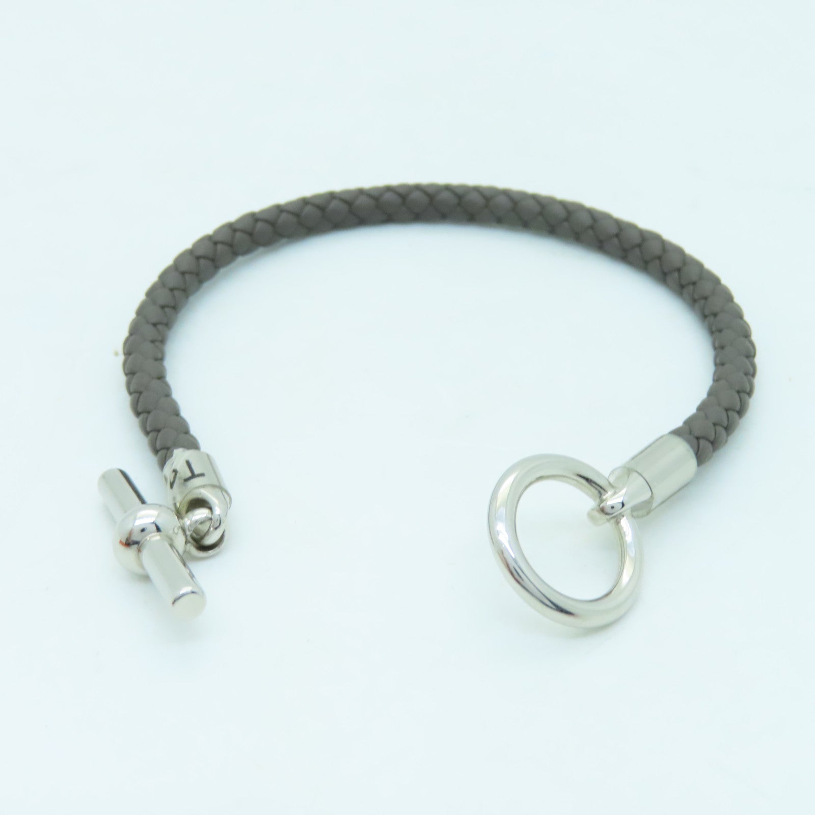 HERMES Swift皮革Glenan Bracelet銀扣手鏈錫灰色#17.5cm