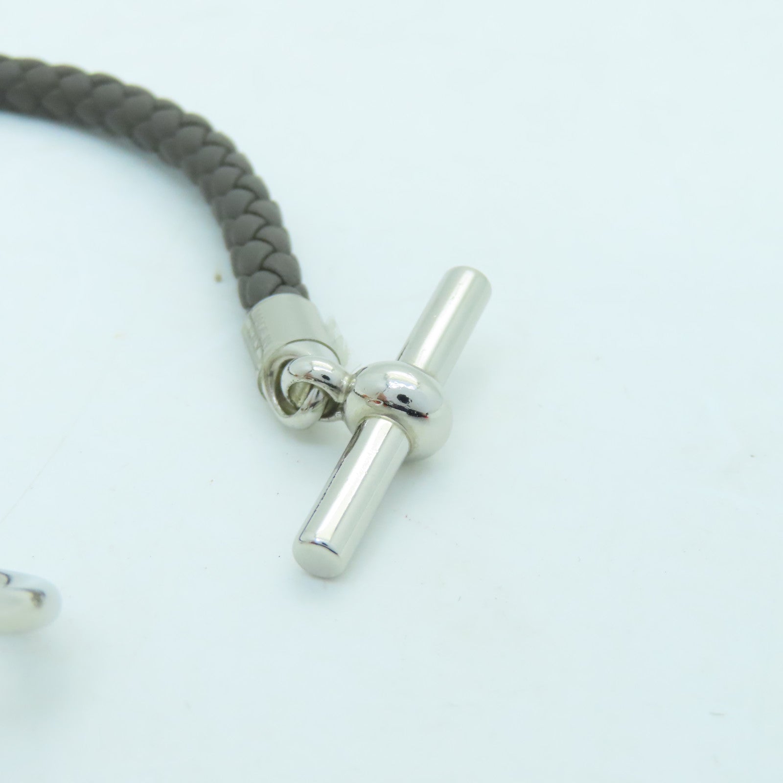 HERMES Swift皮革Glenan Bracelet銀扣手鏈錫灰色#17.5cm