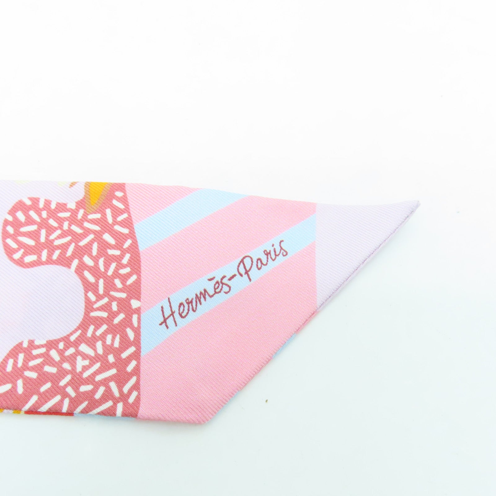 HERMES 絲質Twilly絲巾粉紅色彩色