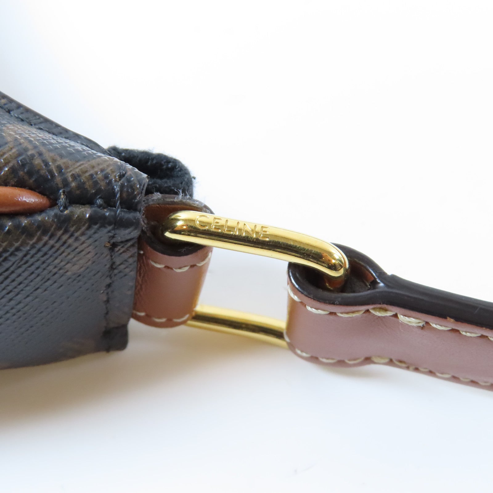 CELINE 塗層帆布Shoulder Bag金扣肩背袋啡色