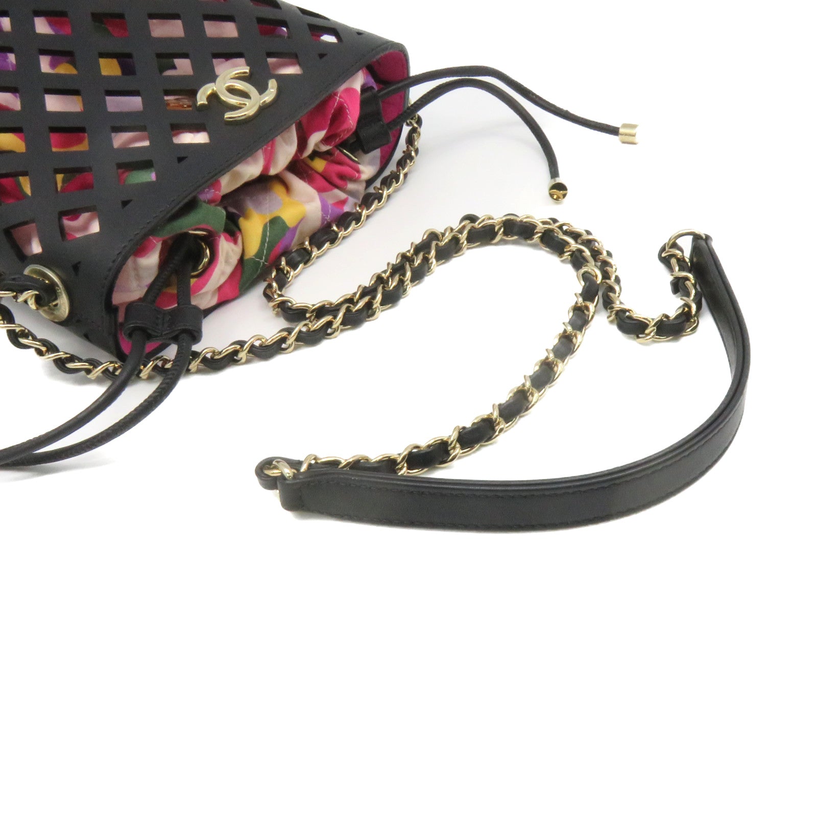 CHANEL 菱格牛皮皮革Chain Shoulder Bag鏈帶肩背袋黑色