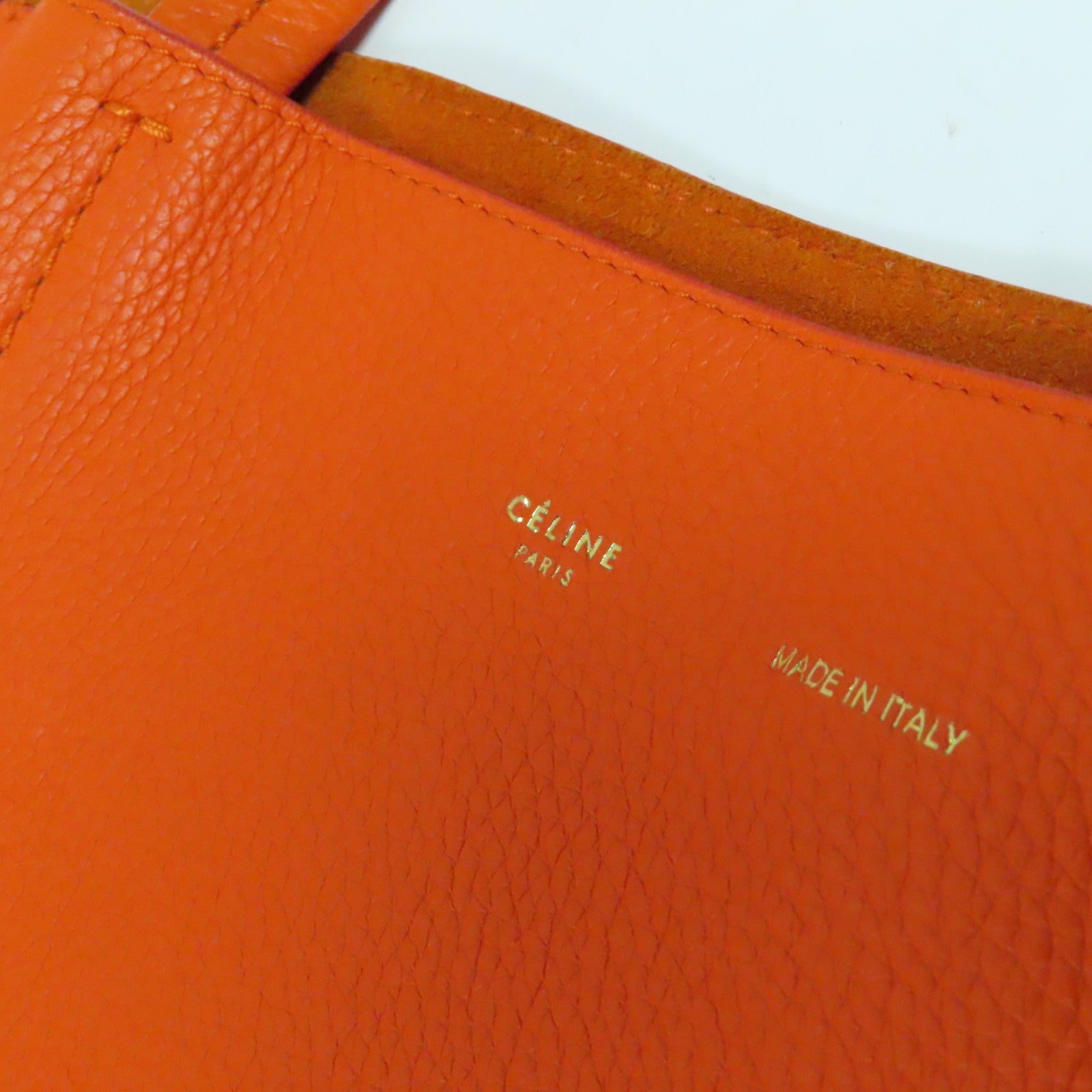 CELINE 牛皮皮革Shoulder Bag銀扣肩背袋橙色