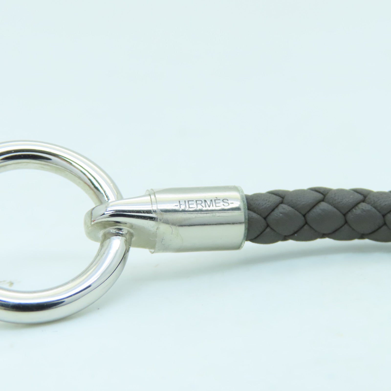HERMES Swift皮革Glenan Bracelet銀扣手鏈錫灰色#17.5cm
