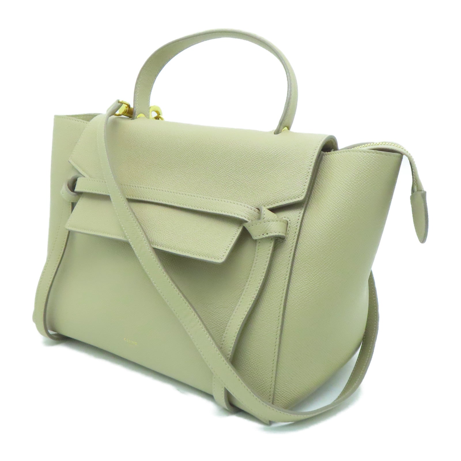 CELINE 牛皮皮革2 Way Shoulder金扣手挽肩背兩用袋米色