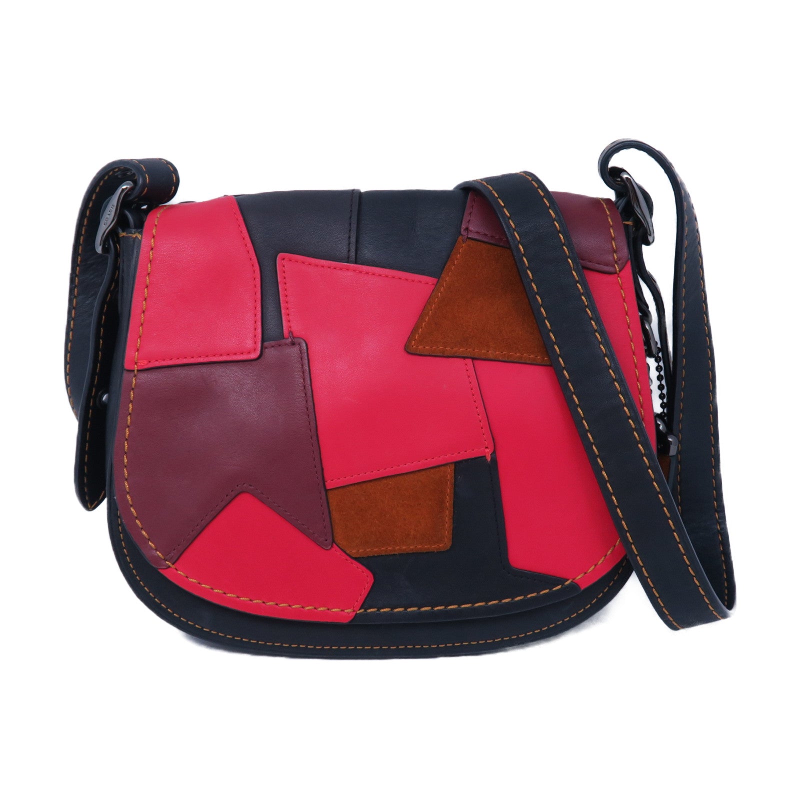 COACH 【激減優惠】麂皮牛皮皮革Shoulder Bag銀扣肩背袋黑色/紅色