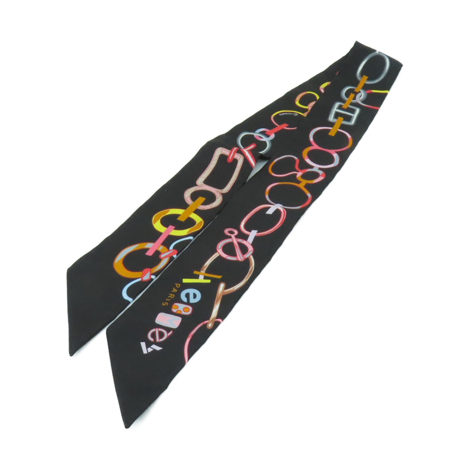 HERMES Silk Twilly Scarf Black Color