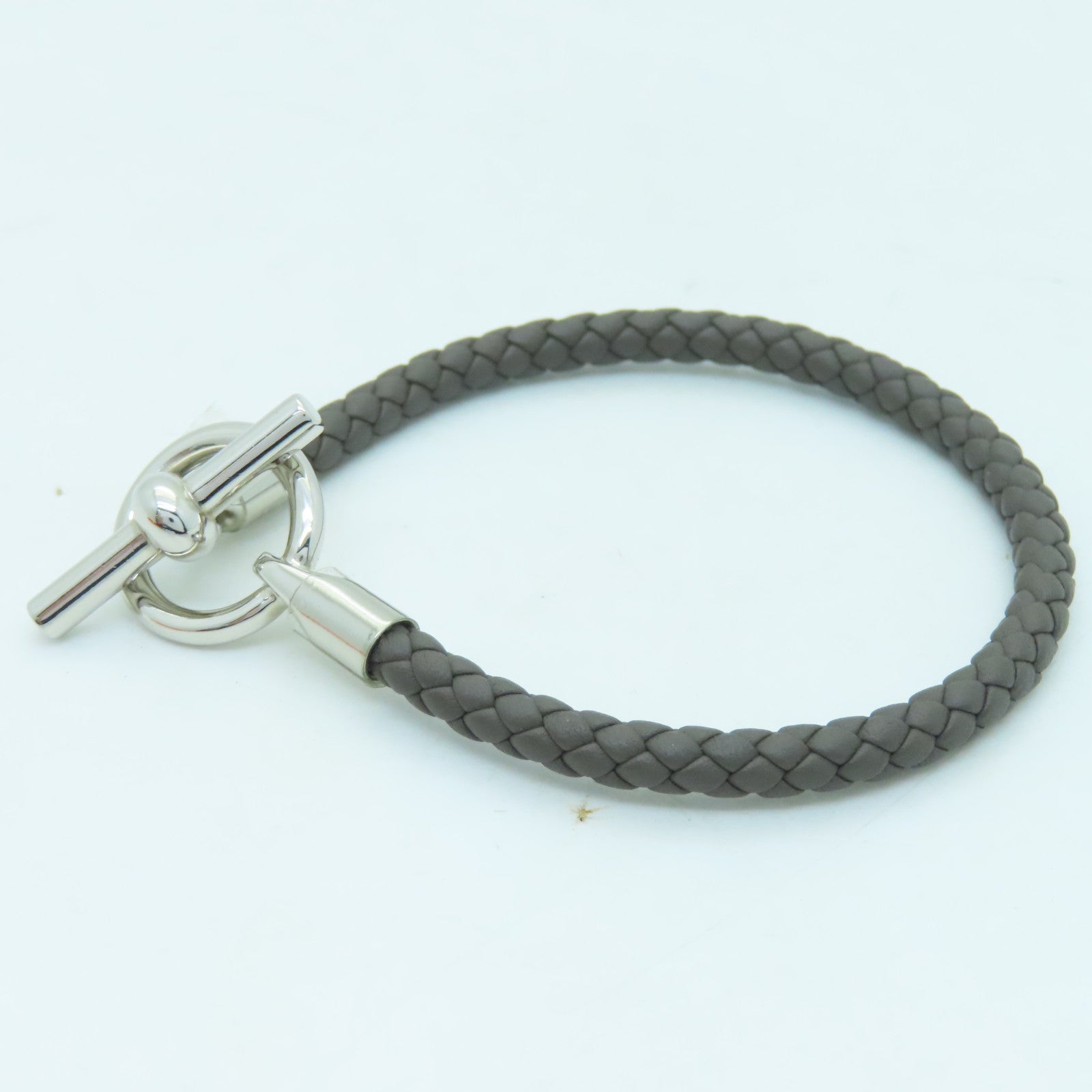 HERMES Swift皮革Glenan Bracelet銀扣手鏈錫灰色#17.5cm