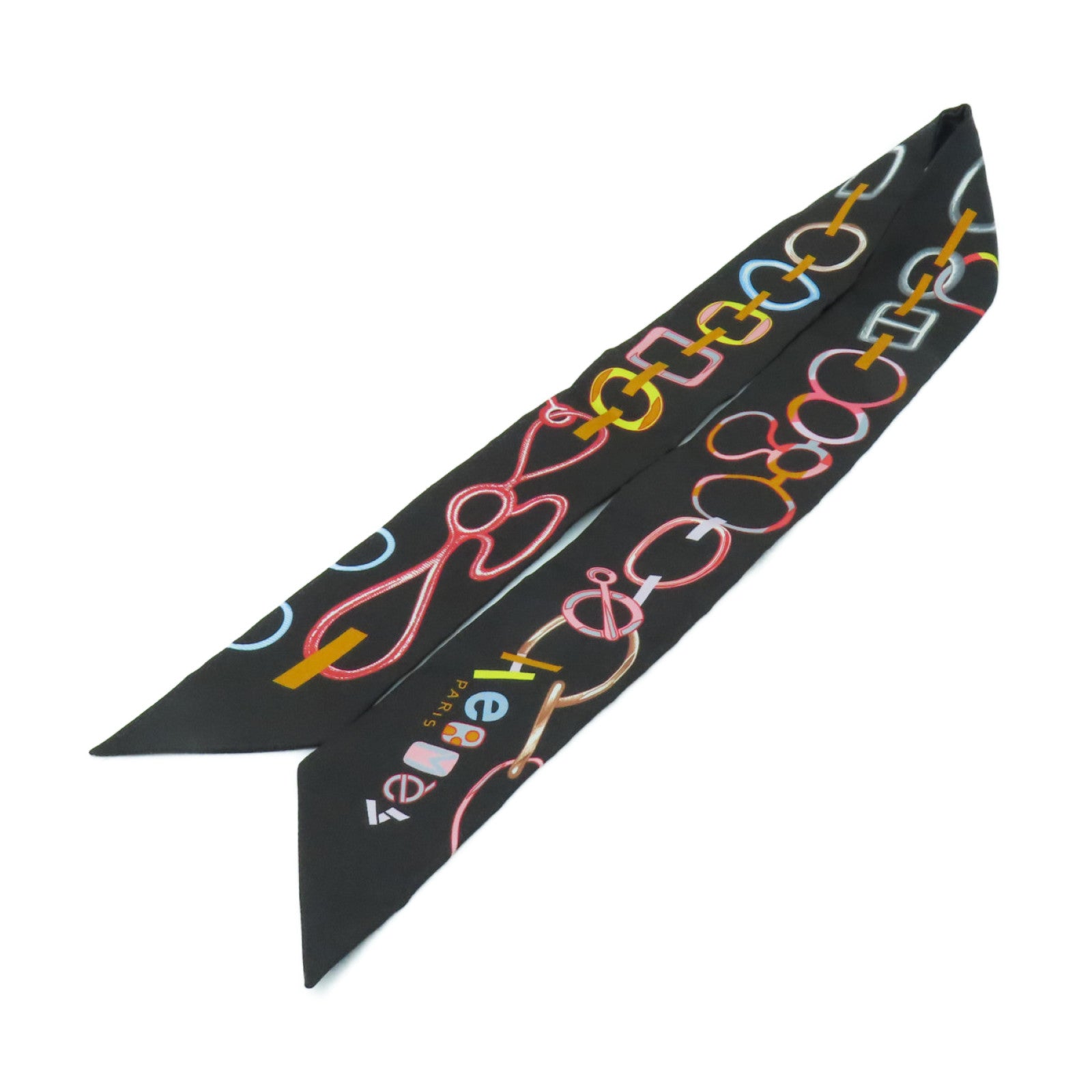 HERMES Silk Twilly Scarf Black Color