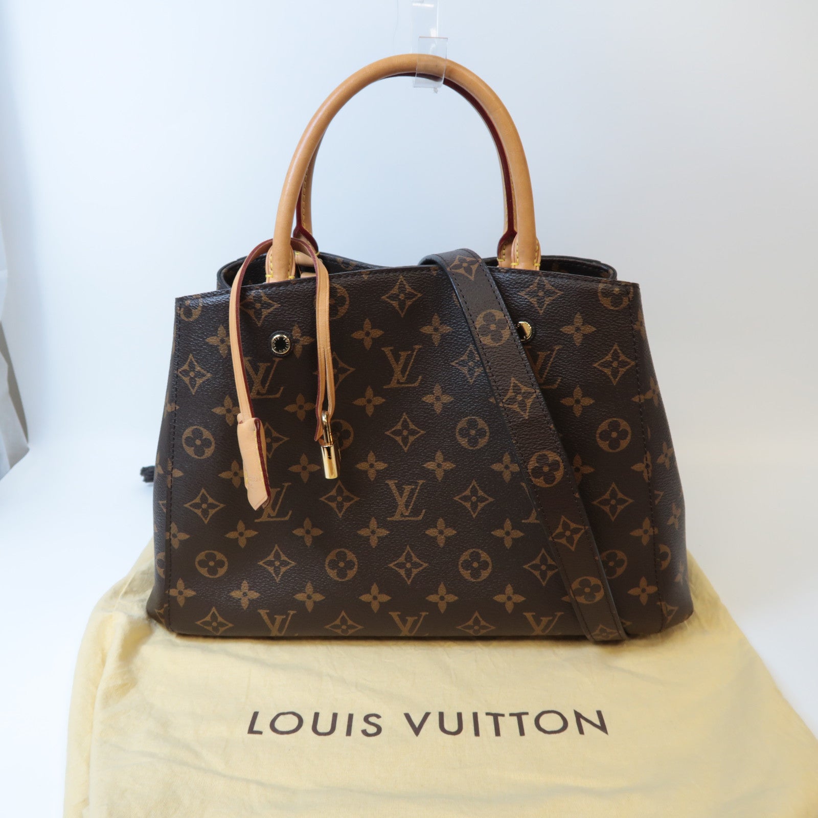 LOUIS VUITTON Monogram Montaigne MM金扣手挽肩背兩用袋啡色