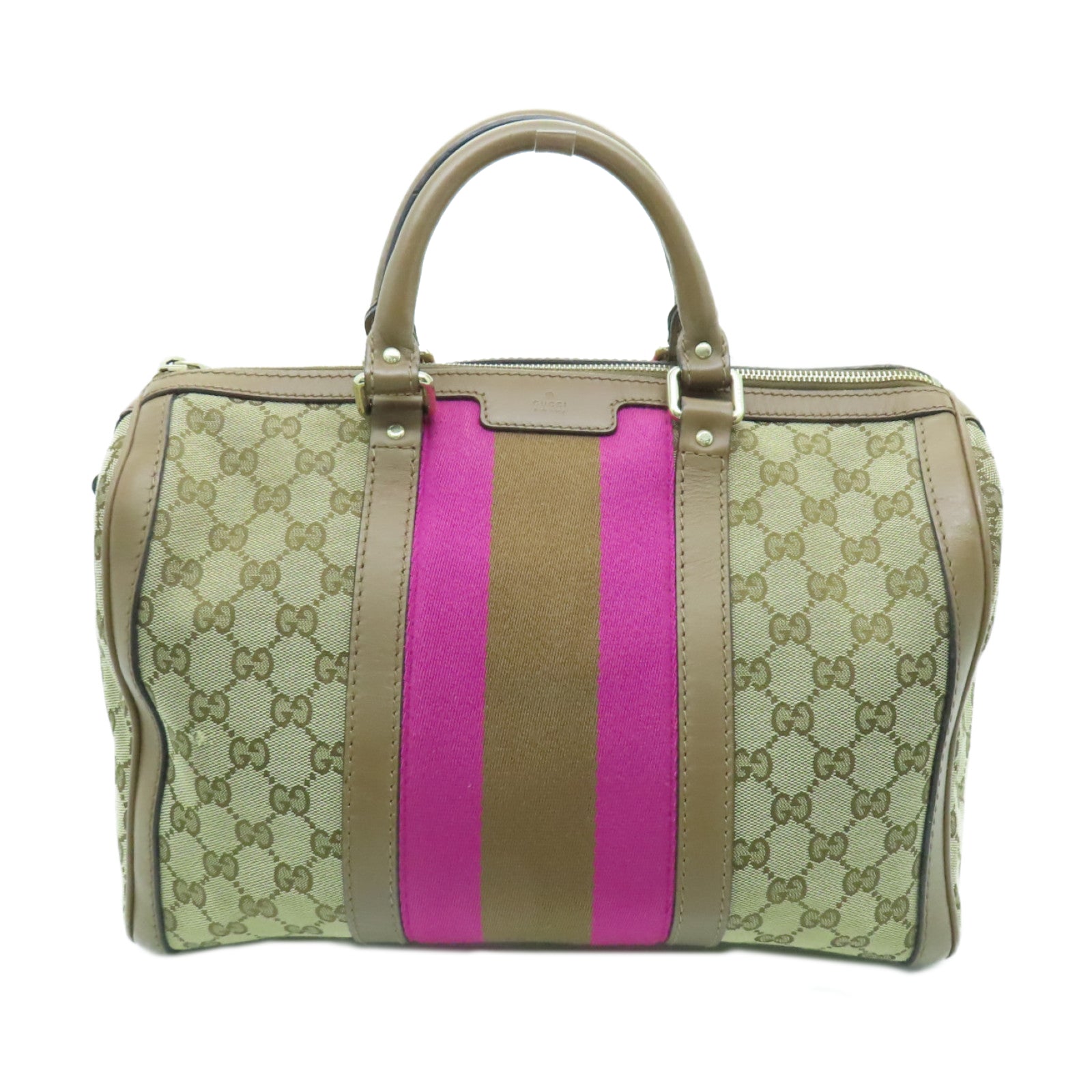 GUCCI 帆布Boston Bag金扣波士顿包棕色