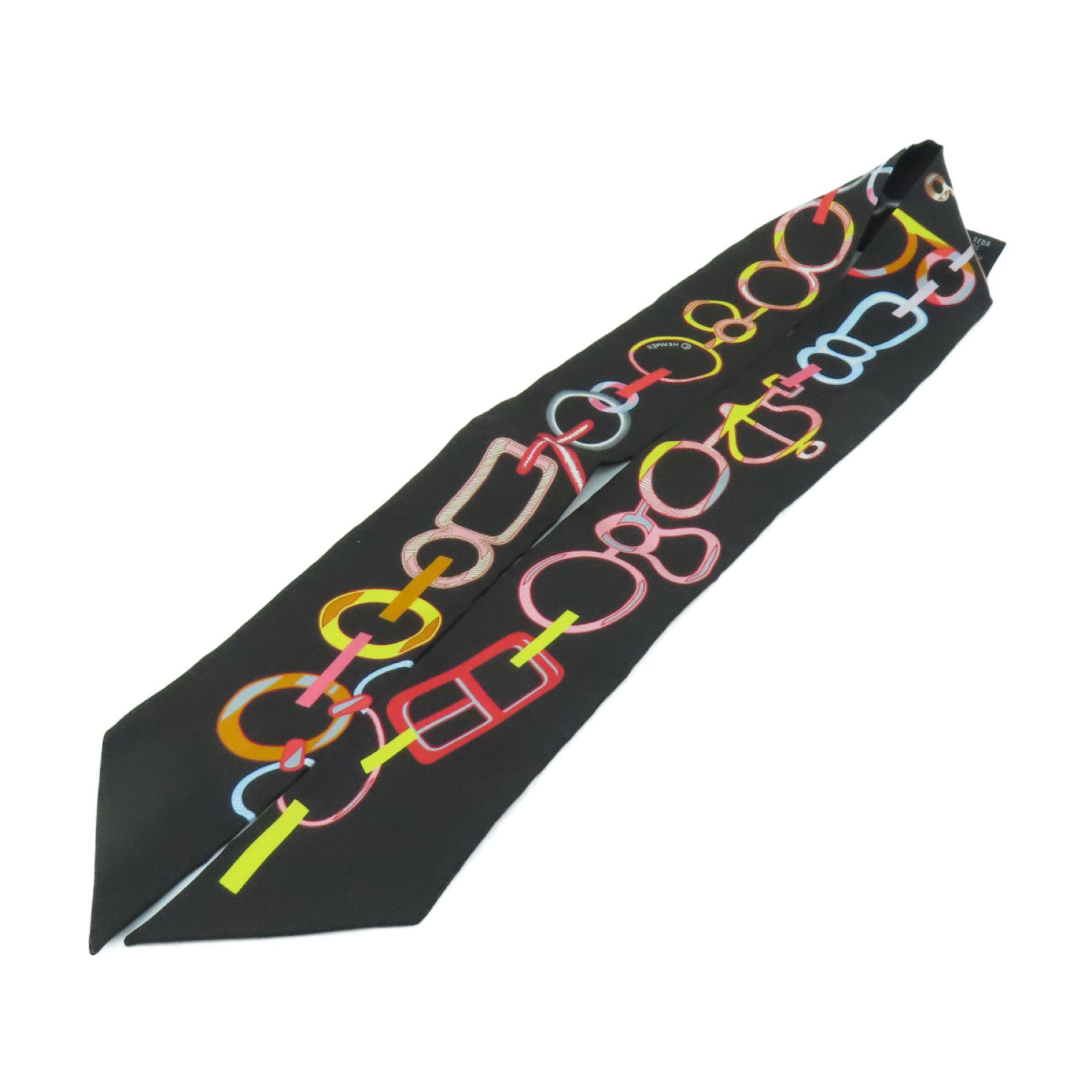 HERMES Silk Twilly Scarf Black Color