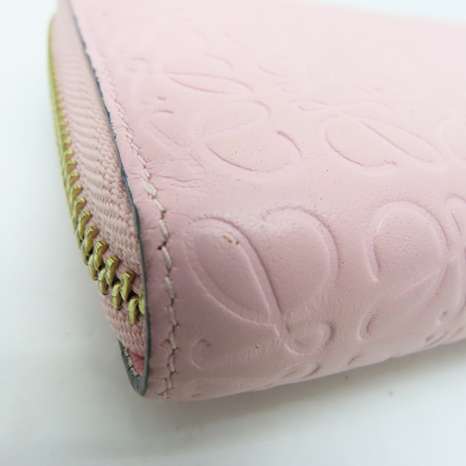 LOEWE 牛皮皮革Long Wallet金扣长钱包粉红色