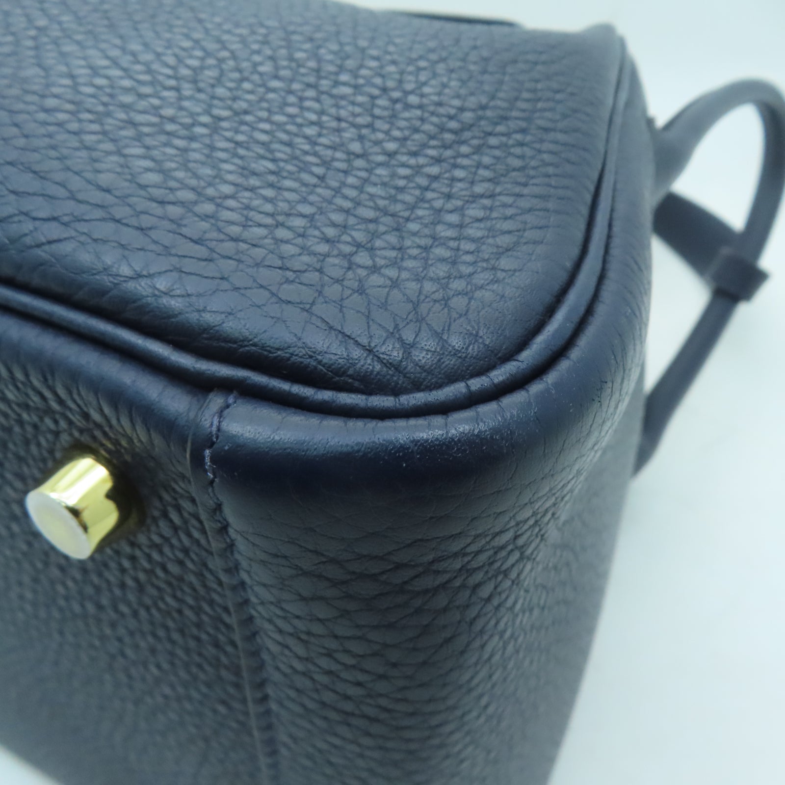 HERMES Clemence皮革Lindy 26金扣手挽肩背兩用袋Sapphire blue藍寶石色