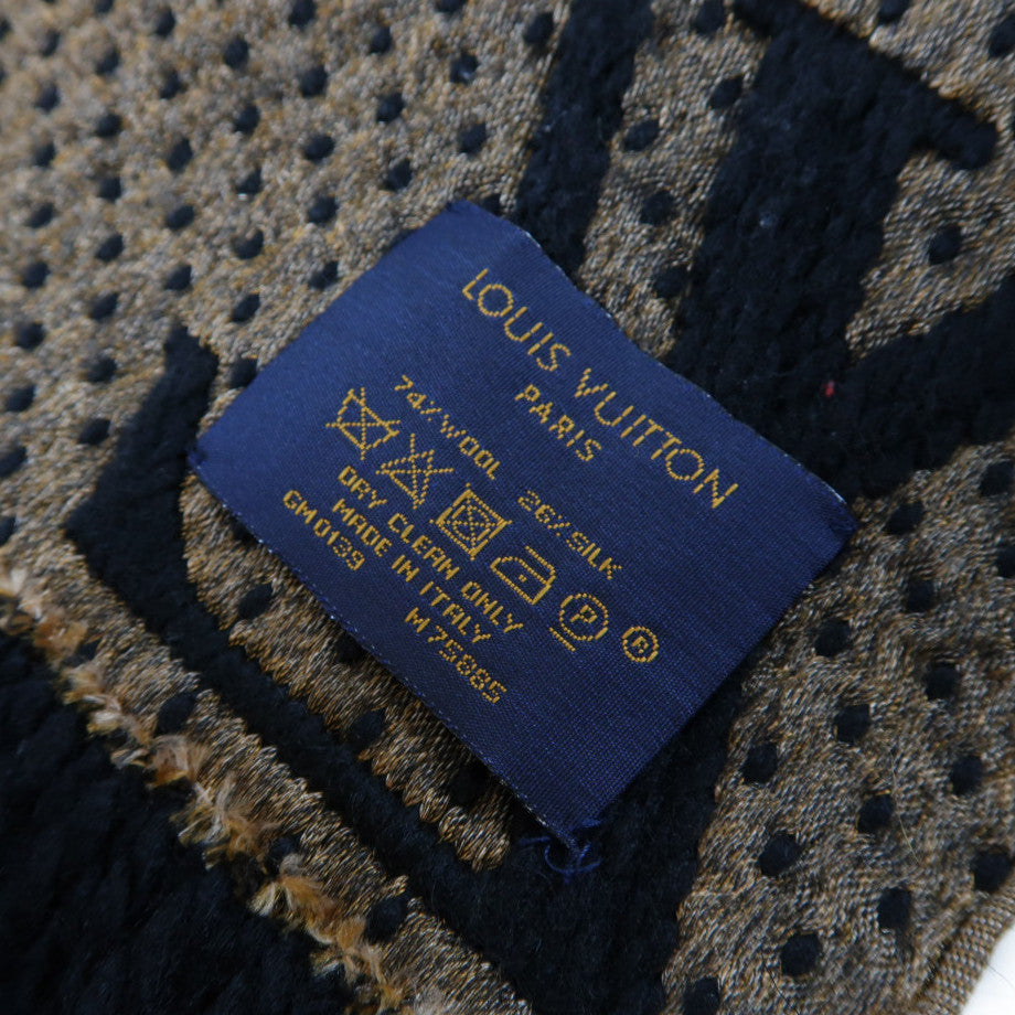 LOUIS VUITTON 羊毛/絲質Monogram Giant Jungle Logomania Scarf黑色/啡色
