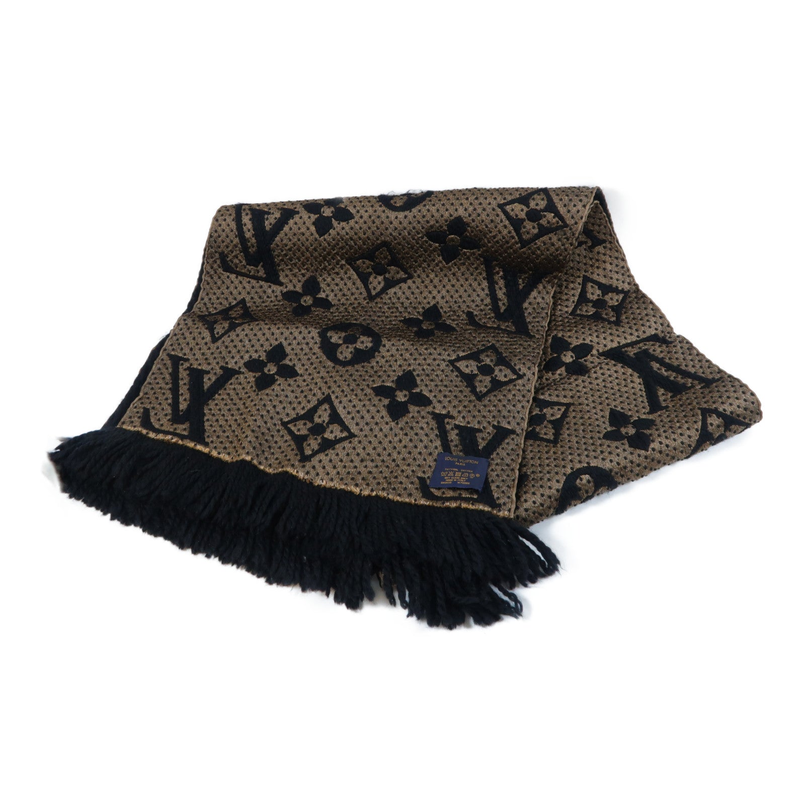 LOUIS VUITTON 羊毛/絲質Monogram Giant Jungle Logomania Scarf黑色/啡色