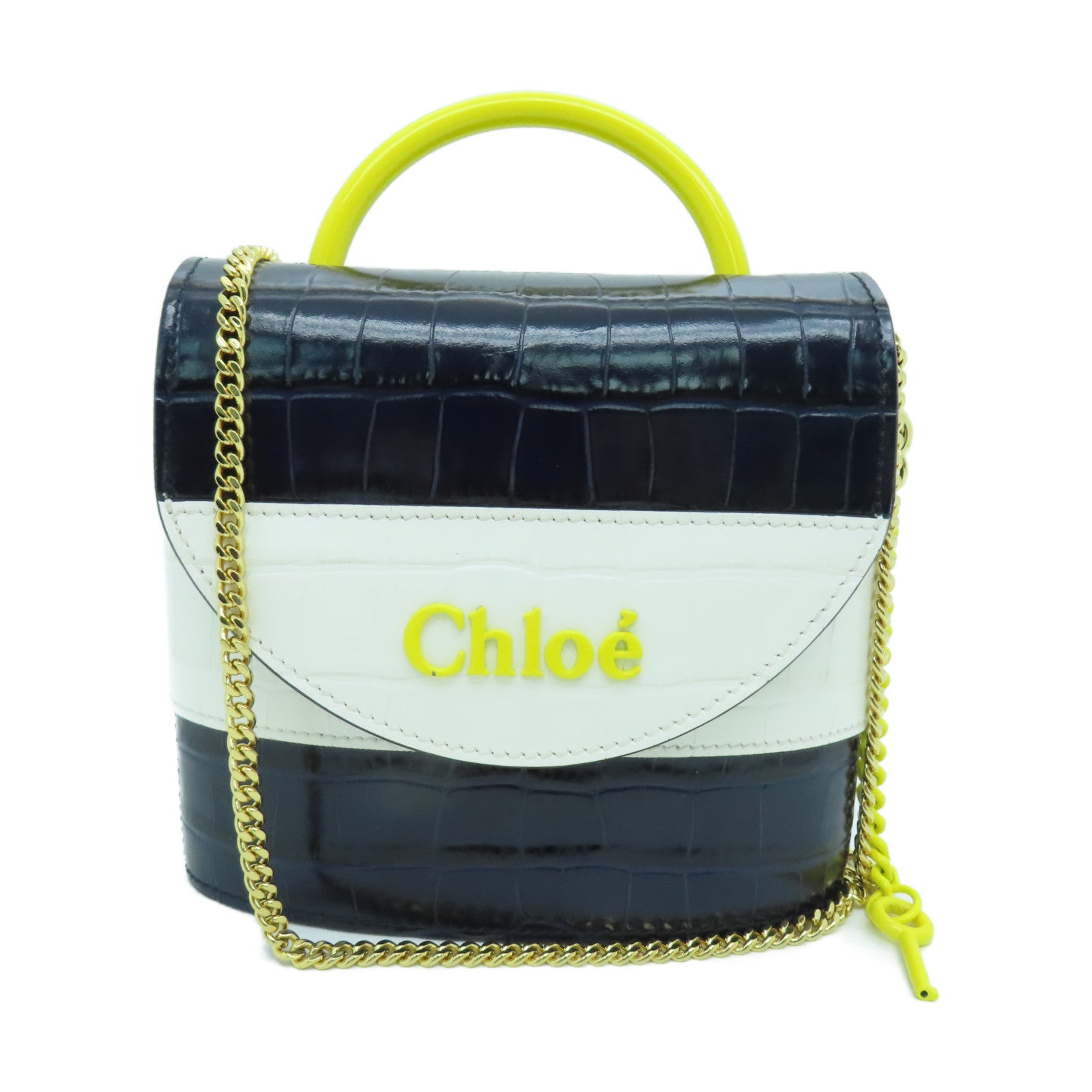 Chloe 牛皮皮革Bolsa Small金扣手挽肩背兩用袋藍色/白色/黃色