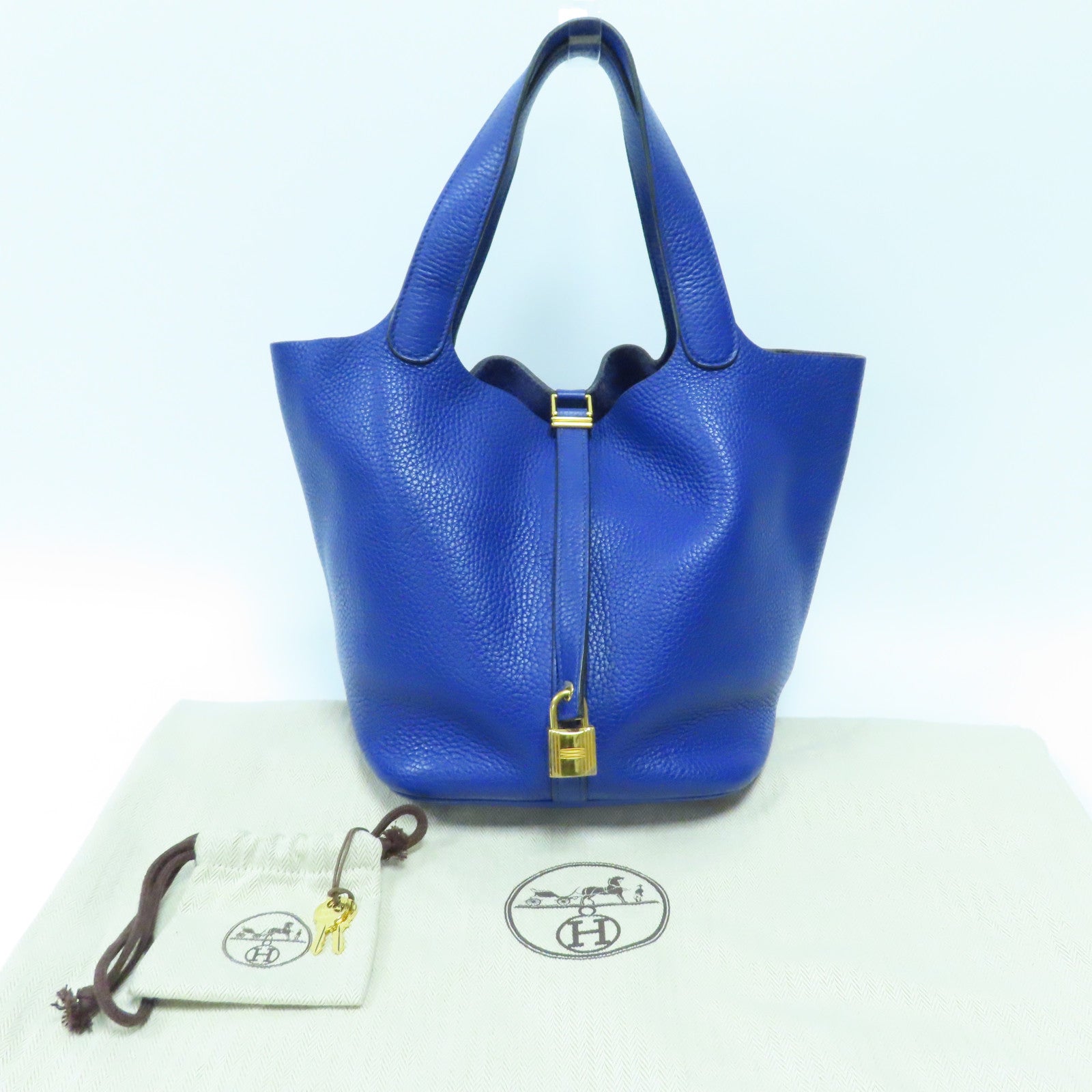 HERMES Clemence皮革Picotin MM金扣手挽袋Bleu Electrique電光藍色