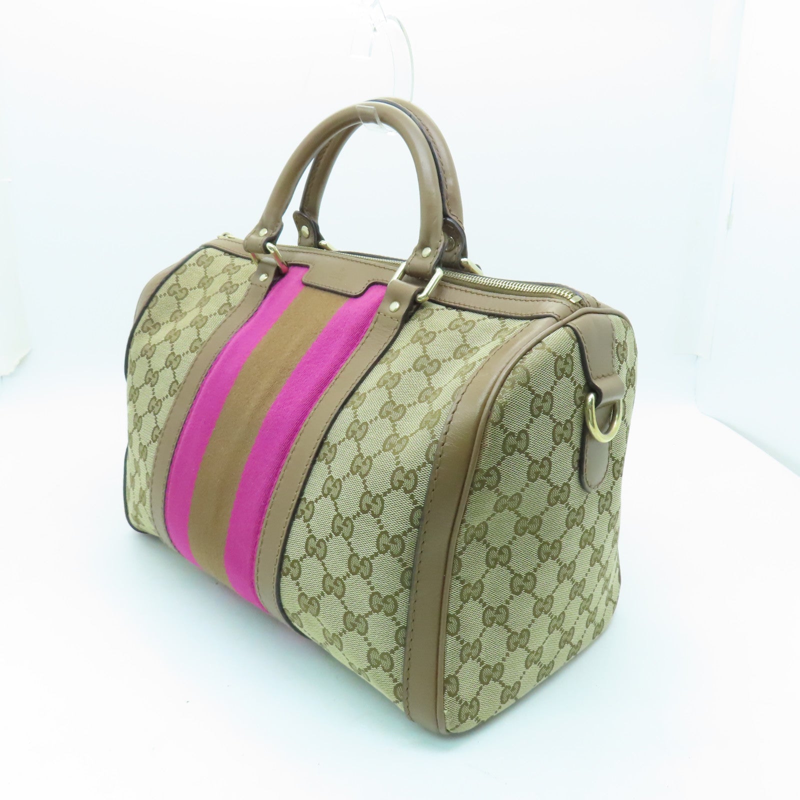 GUCCI 帆布Boston Bag金扣波士顿包棕色