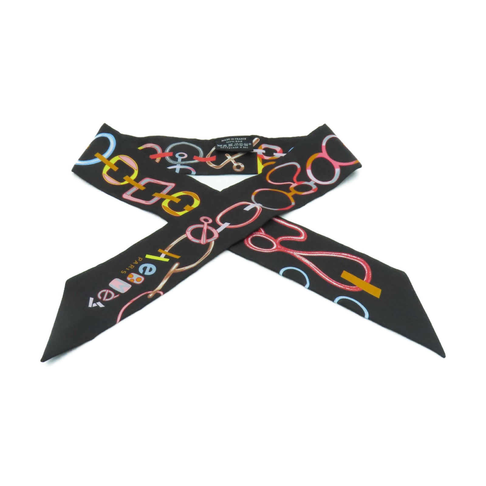 HERMES Silk Twilly Scarf Black Color