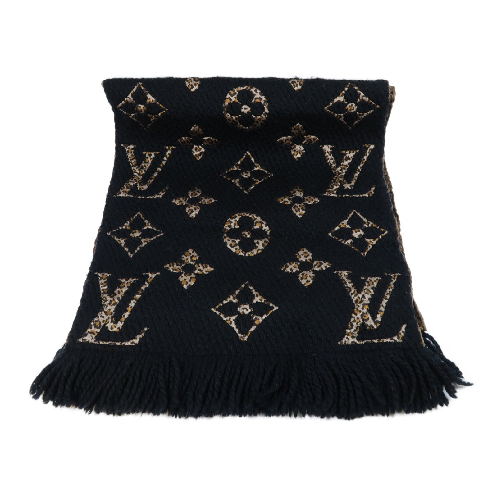 LOUIS VUITTON 羊毛/絲質Monogram Giant Jungle Logomania Scarf黑色/啡色