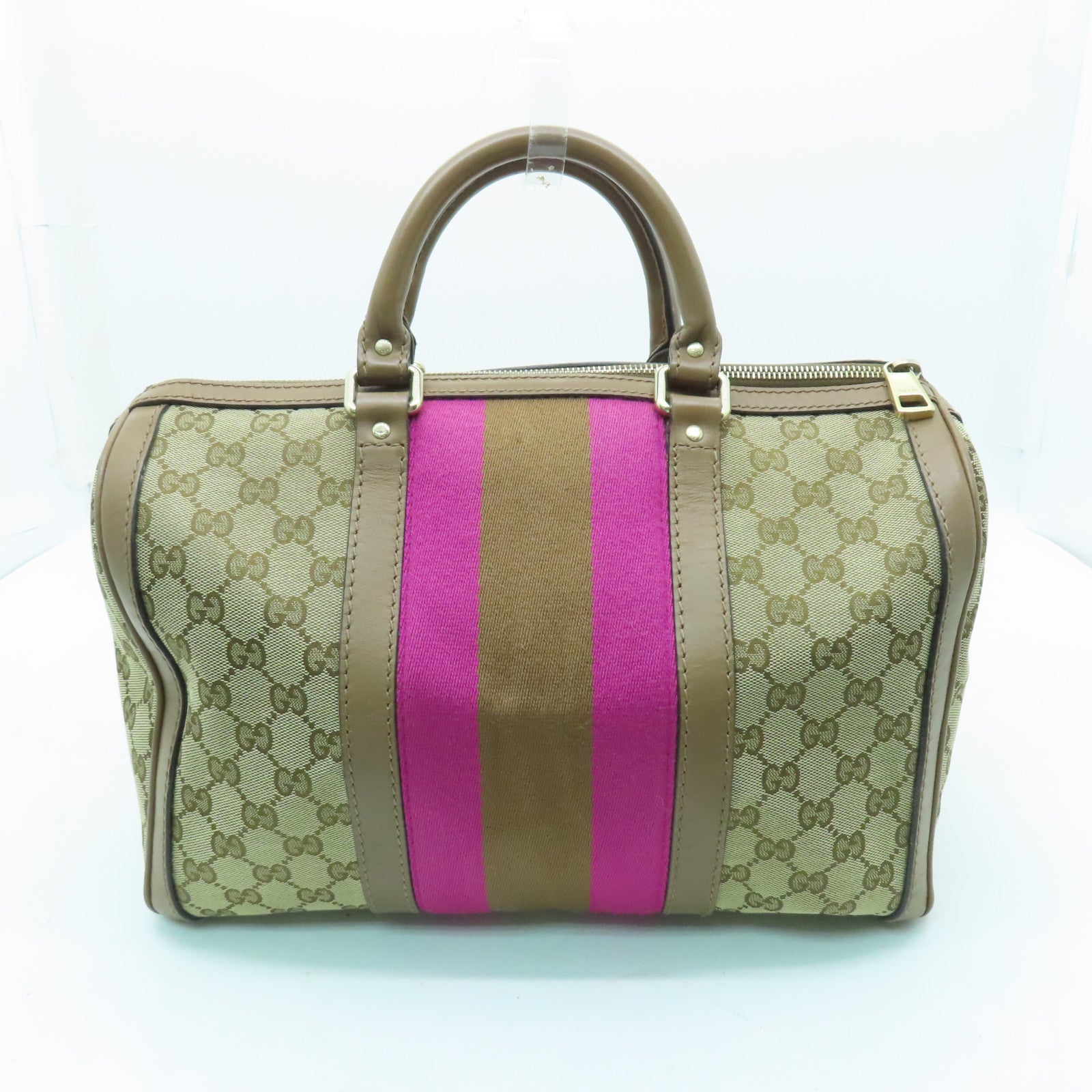 GUCCI 帆布Boston Bag金扣波士顿包棕色