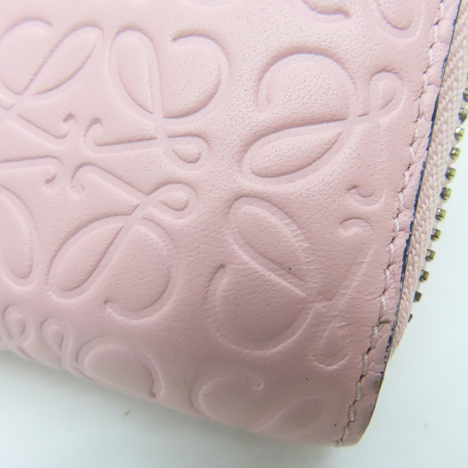 LOEWE 牛皮皮革Long Wallet金扣长钱包粉红色