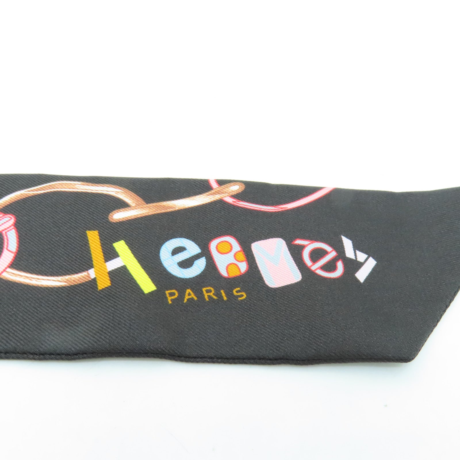 HERMES Silk Twilly Scarf Black Color