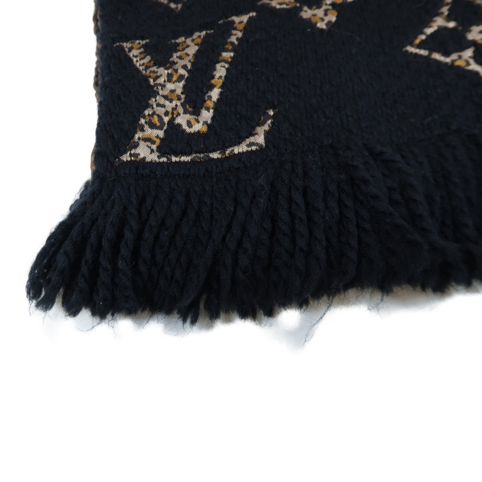 LOUIS VUITTON 羊毛/絲質Monogram Giant Jungle Logomania Scarf黑色/啡色