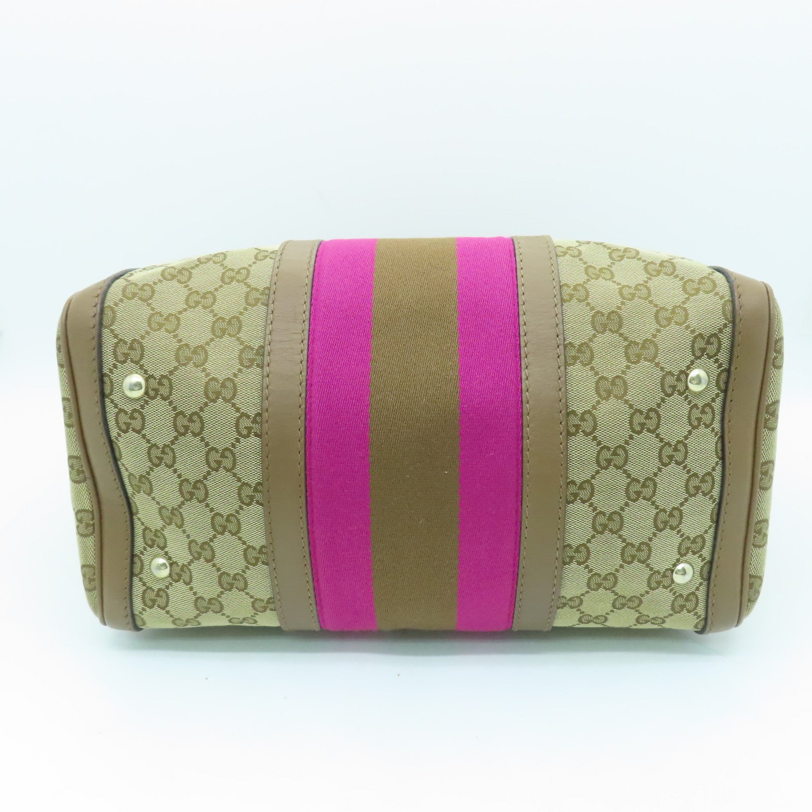 GUCCI 帆布Boston Bag金扣波士顿包棕色