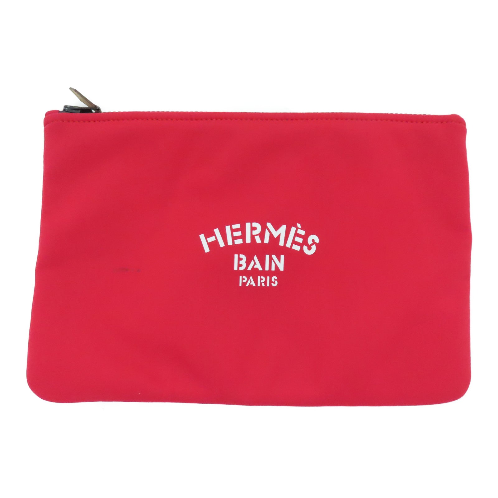 HERMES 聚酯纖維Trousse Flat PM黑扣小袋化妝袋紅色
