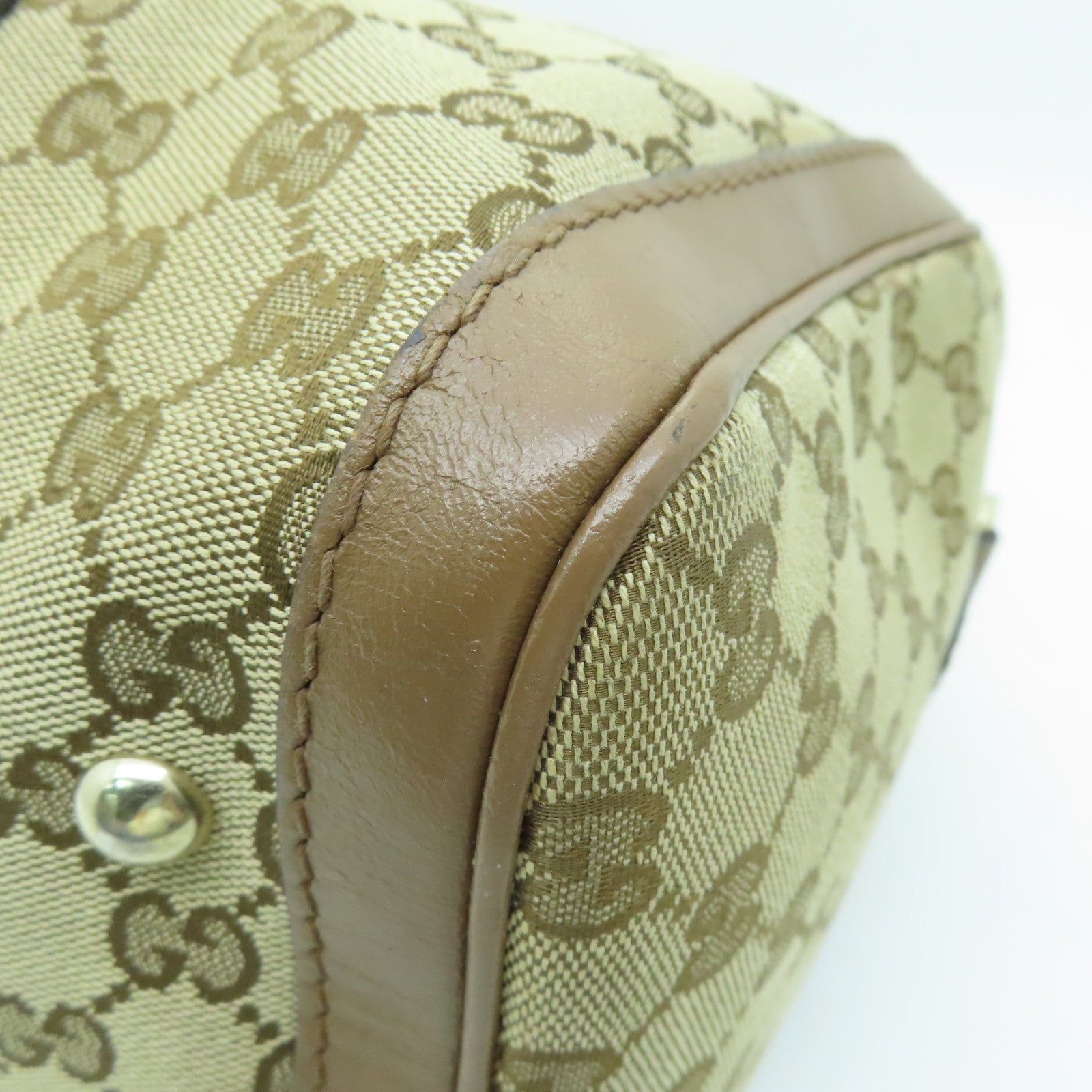 GUCCI 帆布Boston Bag金扣波士顿包棕色