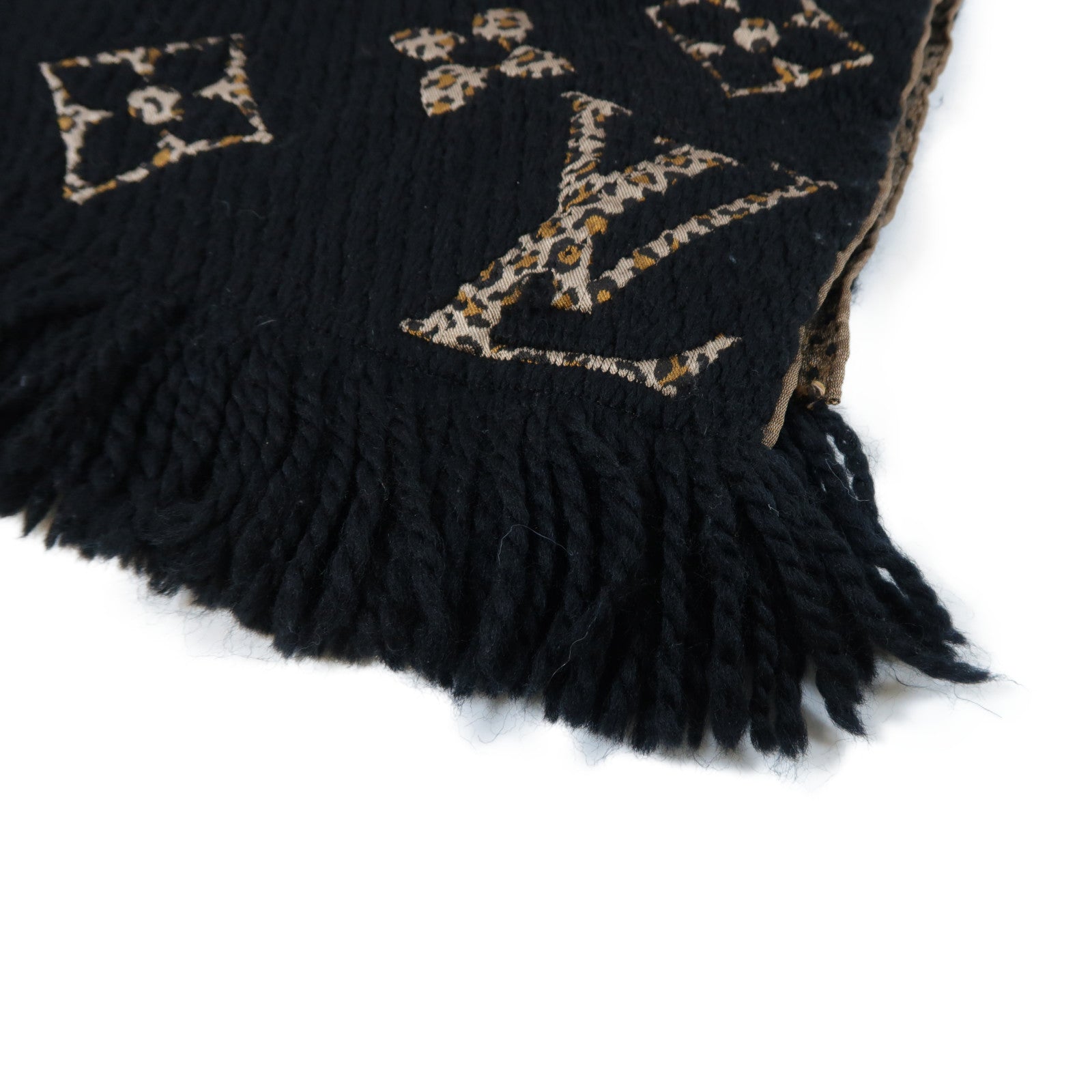LOUIS VUITTON 羊毛/絲質Monogram Giant Jungle Logomania Scarf黑色/啡色