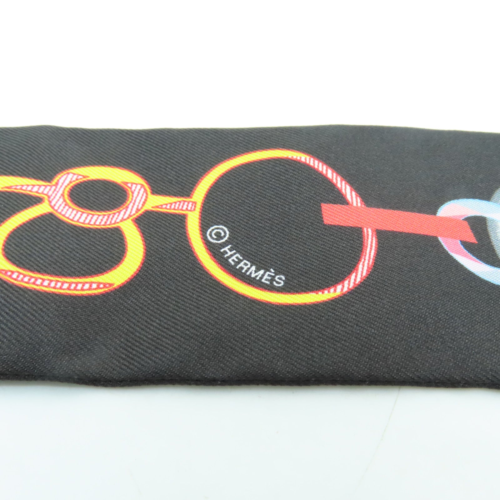 HERMES Silk Twilly Scarf Black Color