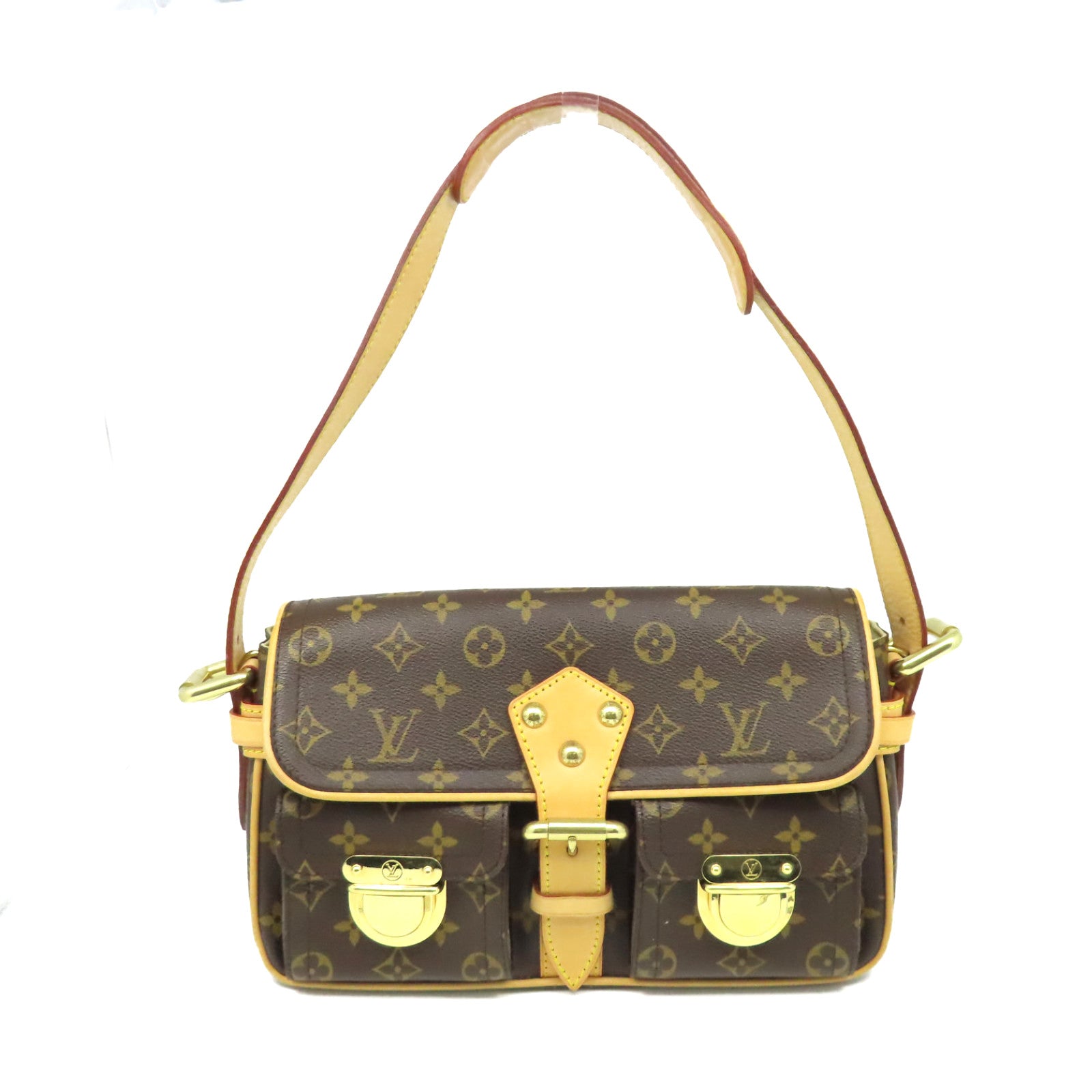LOUIS VUITTON Monogram Hudson Shoulder Bag金扣肩背袋啡色