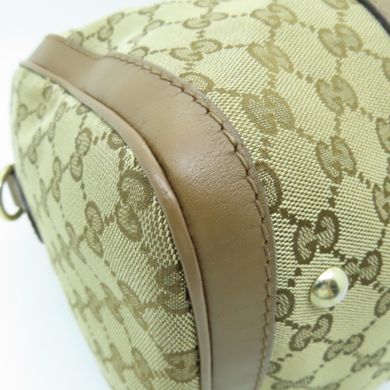 GUCCI 帆布Boston Bag金扣波士顿包棕色
