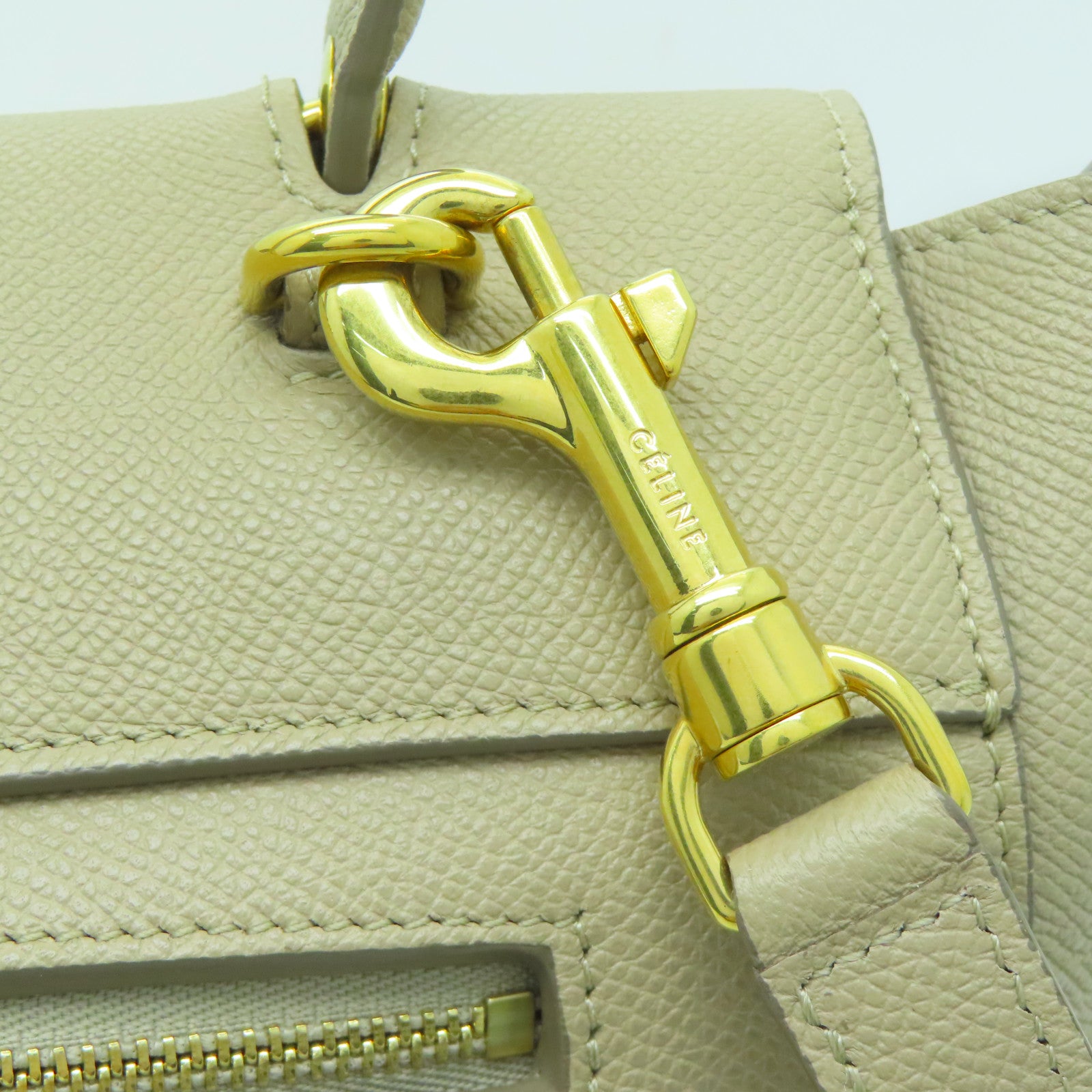 CELINE 牛皮皮革2 Way Shoulder金扣手挽肩背兩用袋米色