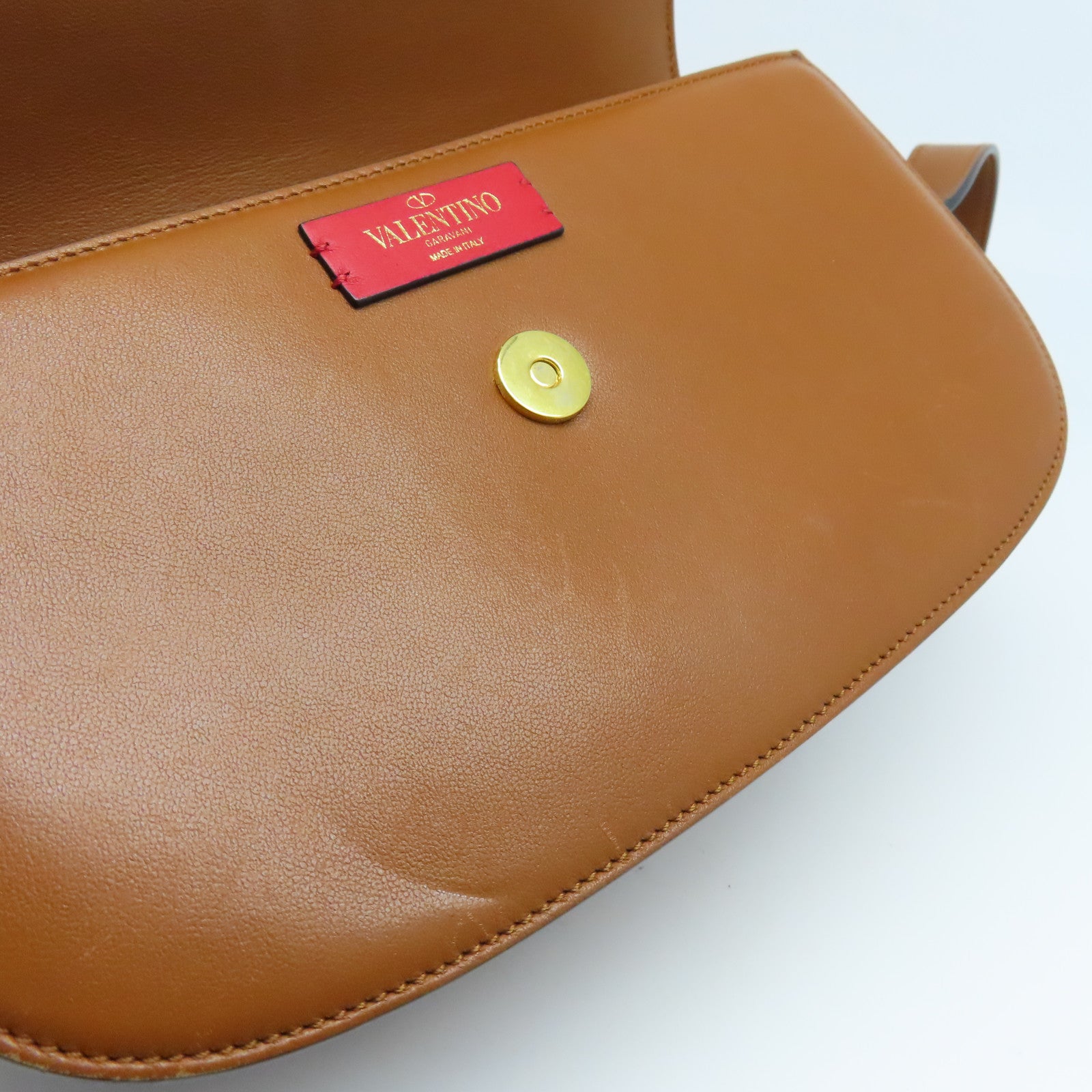 Valentino 牛皮皮革Super V Shoulder Bag金扣肩背袋棕色