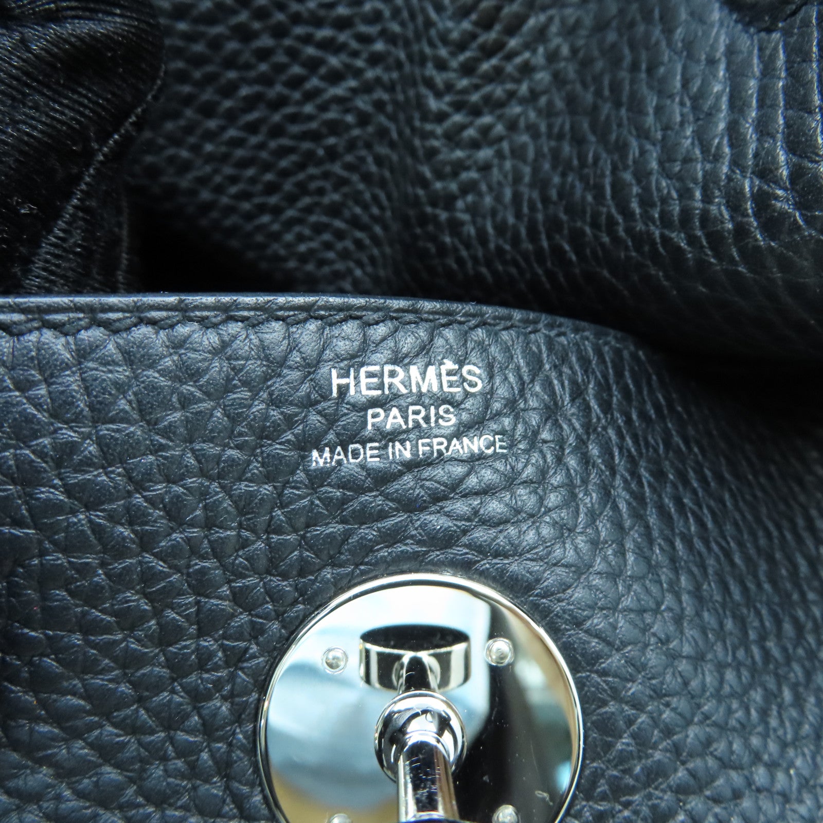 HERMES Clemence皮革Lindy 26银扣手挽肩背两用袋黑色