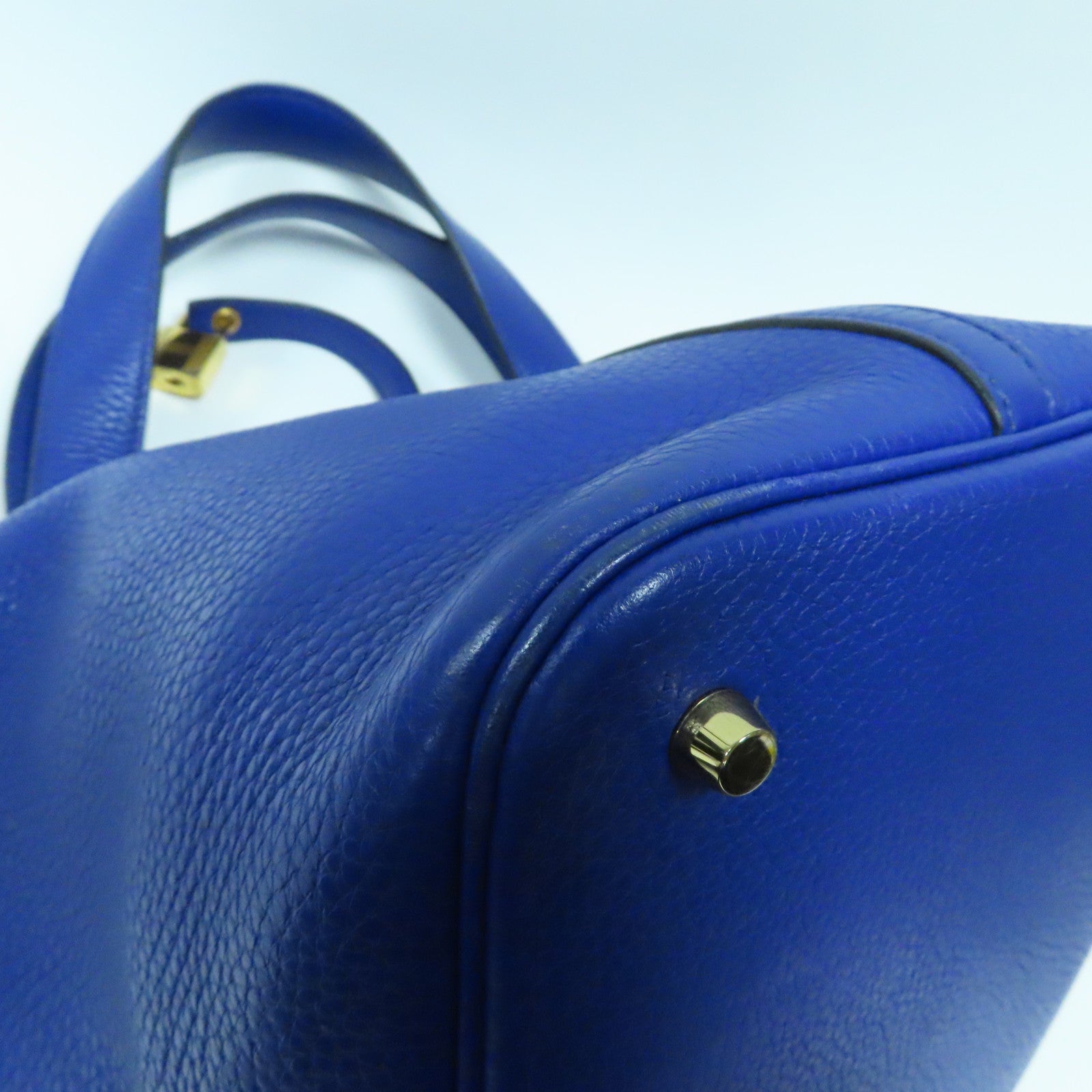 HERMES Clemence皮革Picotin MM金扣手挽袋Bleu Electrique電光藍色
