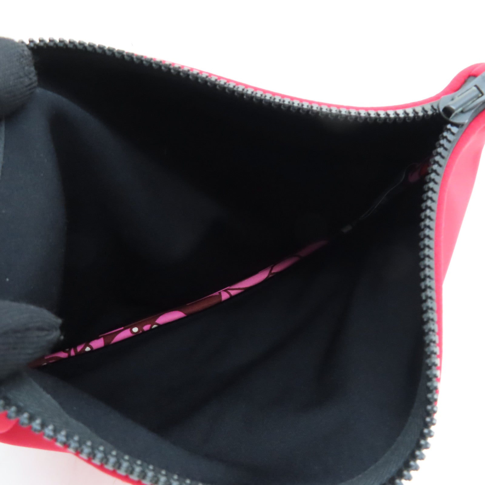 HERMES 聚酯纖維Trousse Flat PM黑扣小袋化妝袋紅色