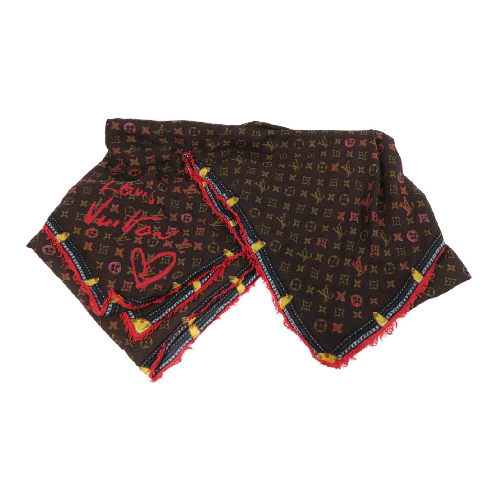 LOUIS VUITTON 羊毛Fall In Love Scarf圍巾啡色/紅色